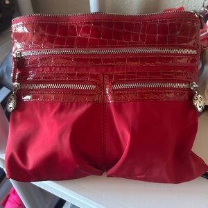 Brighton Red Crossbody Bag with Crocodile-Embossed Detail